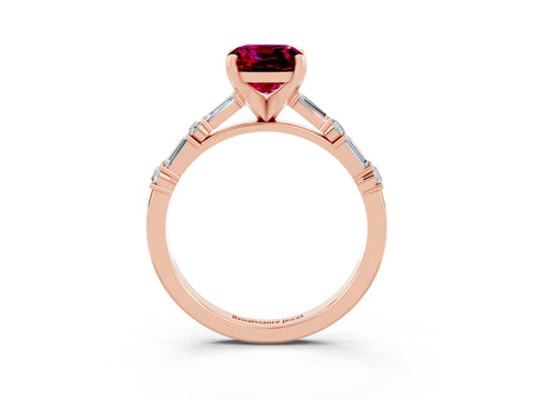 Rose gold Cushion Cut Garnet Solitaire with Side Baguettes and Channel Set Band_3