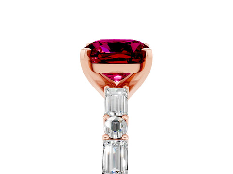 Rose gold Cushion Cut Garnet Solitaire with Side Baguettes and Channel Set Band_5