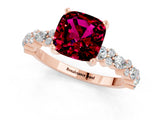 Rose gold Cushion Cut Garnet Solitaire with Side Stones, Pave Band, Four-Prong Setting_37