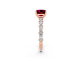 Rose gold Cushion Cut Garnet Solitaire with Side Stones, Pave Band, Four-Prong Setting_38