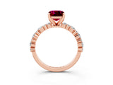 Rose gold Cushion Cut Garnet Solitaire with Side Stones, Pave Band, Four-Prong Setting_39