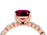 Rose gold Cushion Cut Garnet Solitaire with Side Stones, Pave Band, Four-Prong Setting_40