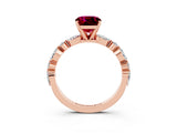 Rose gold Cushion Cut Garnet Solitaire with Side Stones on a Pavé Band and Four-Prong Setting_3