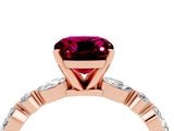 Rose gold Cushion Cut Garnet Solitaire with Side Stones on a Pavé Band and Four-Prong Setting_4