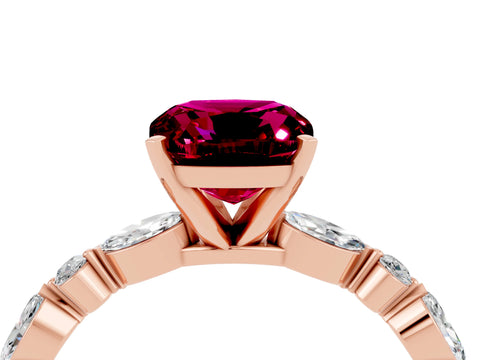 Rose gold Cushion Cut Garnet Solitaire with Side Stones on a Pavé Band and Four-Prong Setting_4