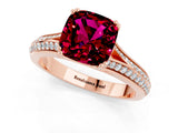 Rose gold Cushion Cut Garnet Split Shank Engagement Ring with Pavé Band_1
