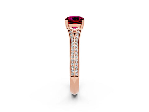 Rose gold Cushion Cut Garnet Split Shank Engagement Ring with Pavé Band_2