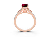 Rose gold Cushion Cut Garnet Split Shank Engagement Ring with Pavé Band_3