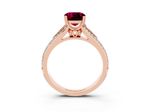 Rose gold Cushion Cut Garnet Split Shank Engagement Ring with Pavé Band_3