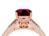Rose gold Cushion Cut Garnet Split Shank Engagement Ring with Pavé Band_4