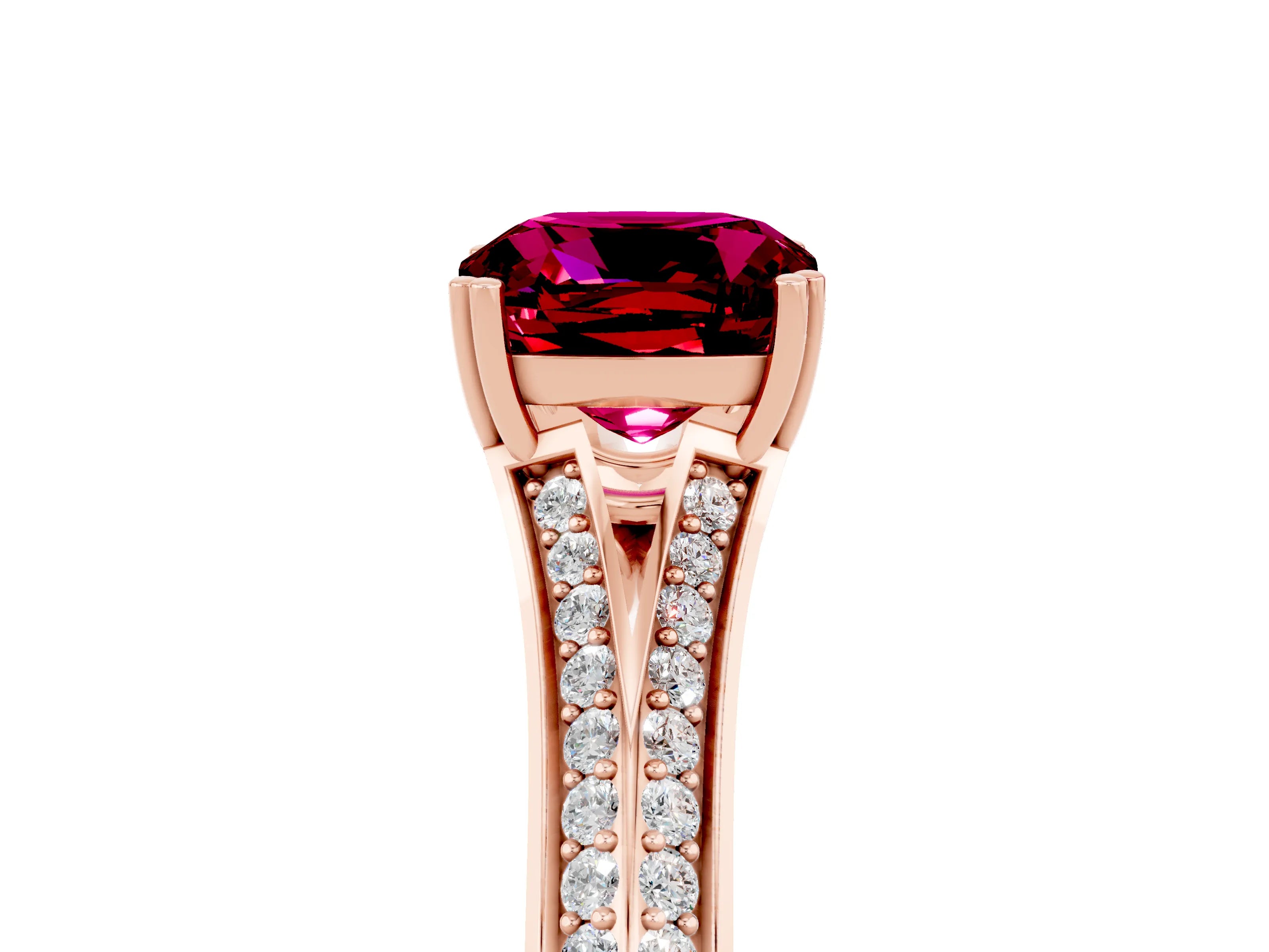 Rose gold Cushion Cut Garnet Split Shank Engagement Ring with Pavé Band_5