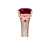 Rose gold Cushion Cut Garnet Split Shank Engagement Ring with Pavé Band_5