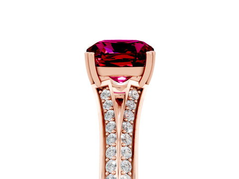 Rose gold Cushion Cut Garnet Split Shank Engagement Ring with Pavé Band_5