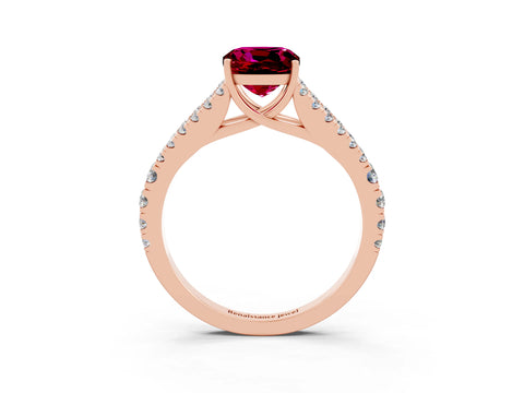 Rose gold Cushion Cut Garnet Split Shank Pavé Engagement Ring with Four-Prong Setting_15