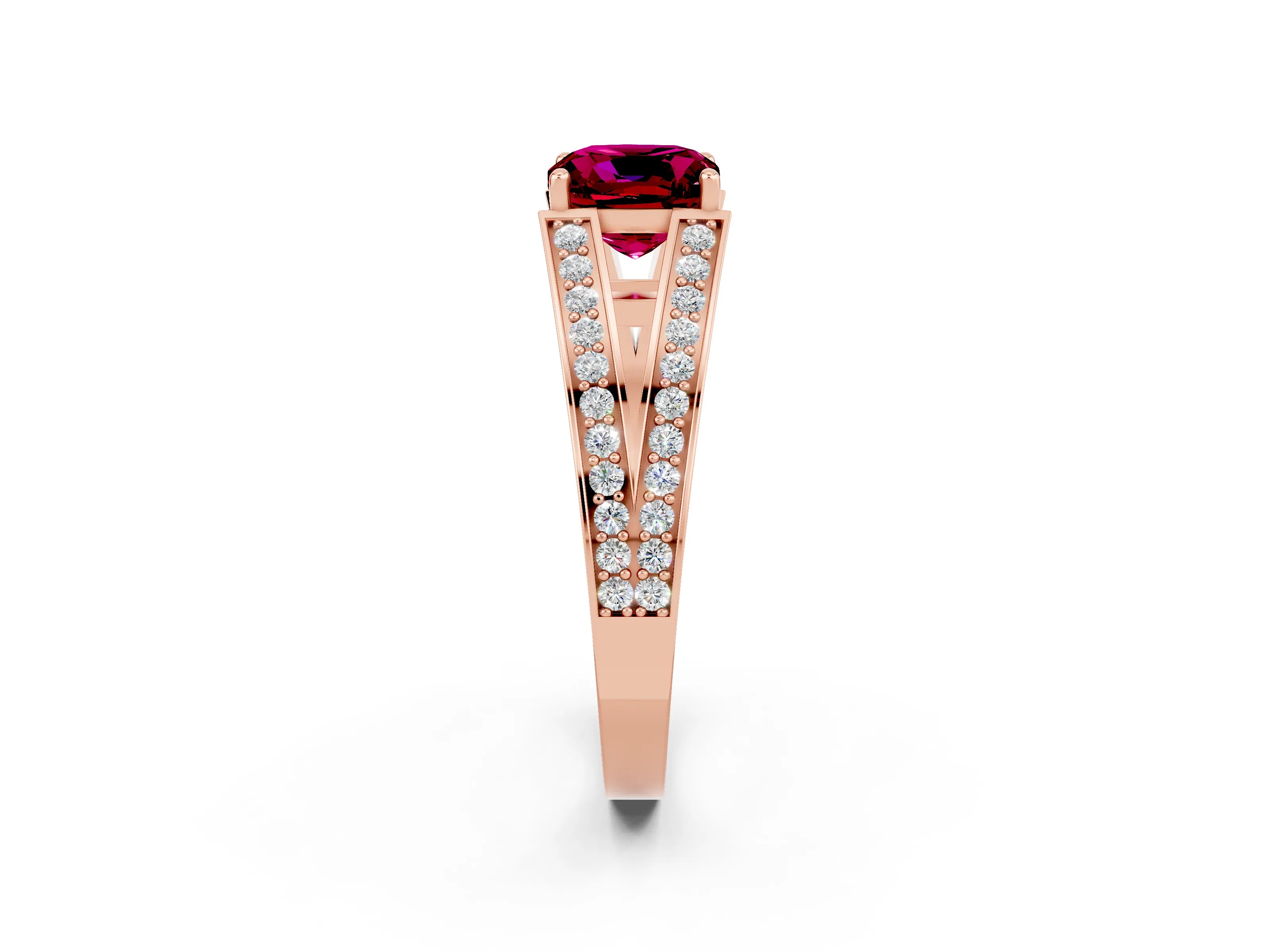 Rose gold Cushion Cut Garnet Split Shank Ring with Pavé Band and Four-Prong Setting_2
