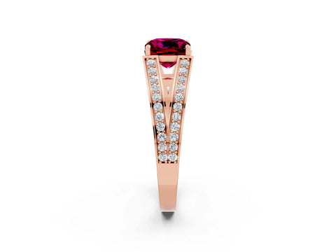 Rose gold Cushion Cut Garnet Split Shank Ring with Pavé Band and Four-Prong Setting_2