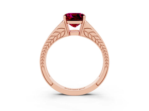 Rose gold Cushion Cut Garnet Split Shank Ring with Pavé Band and Four-Prong Setting_3