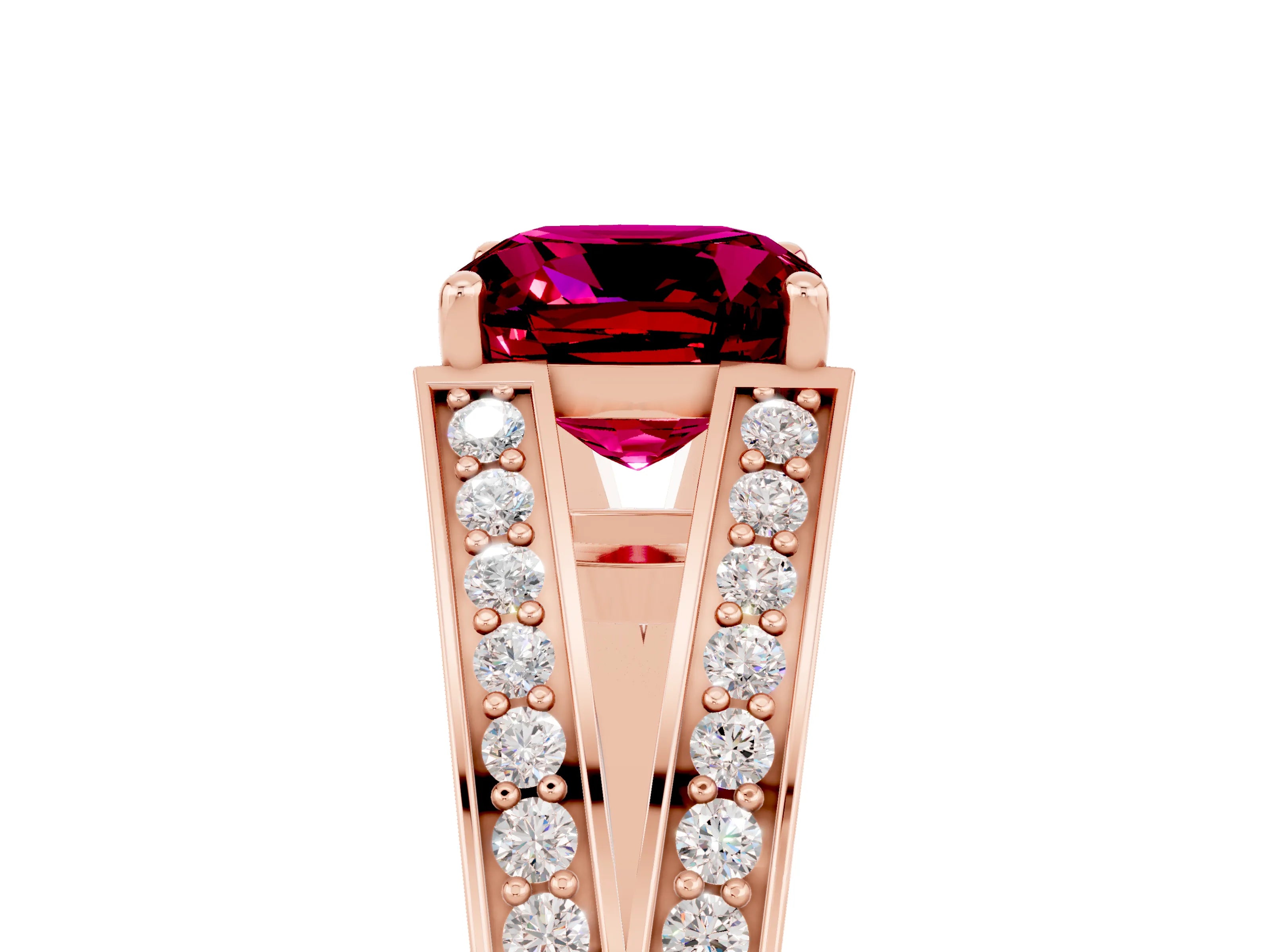 Rose gold Cushion Cut Garnet Split Shank Ring with Pavé Band and Four-Prong Setting_5