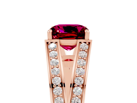 Rose gold Cushion Cut Garnet Split Shank Ring with Pavé Band and Four-Prong Setting_5
