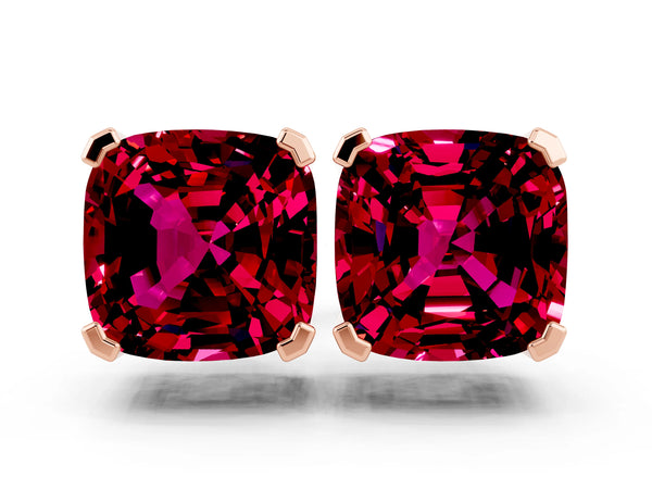 Rose gold Cushion Cut Garnet Stud Earrings