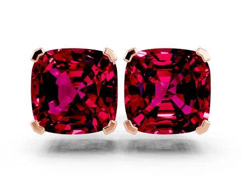 Rose gold Cushion Cut Garnet Stud Earrings_30