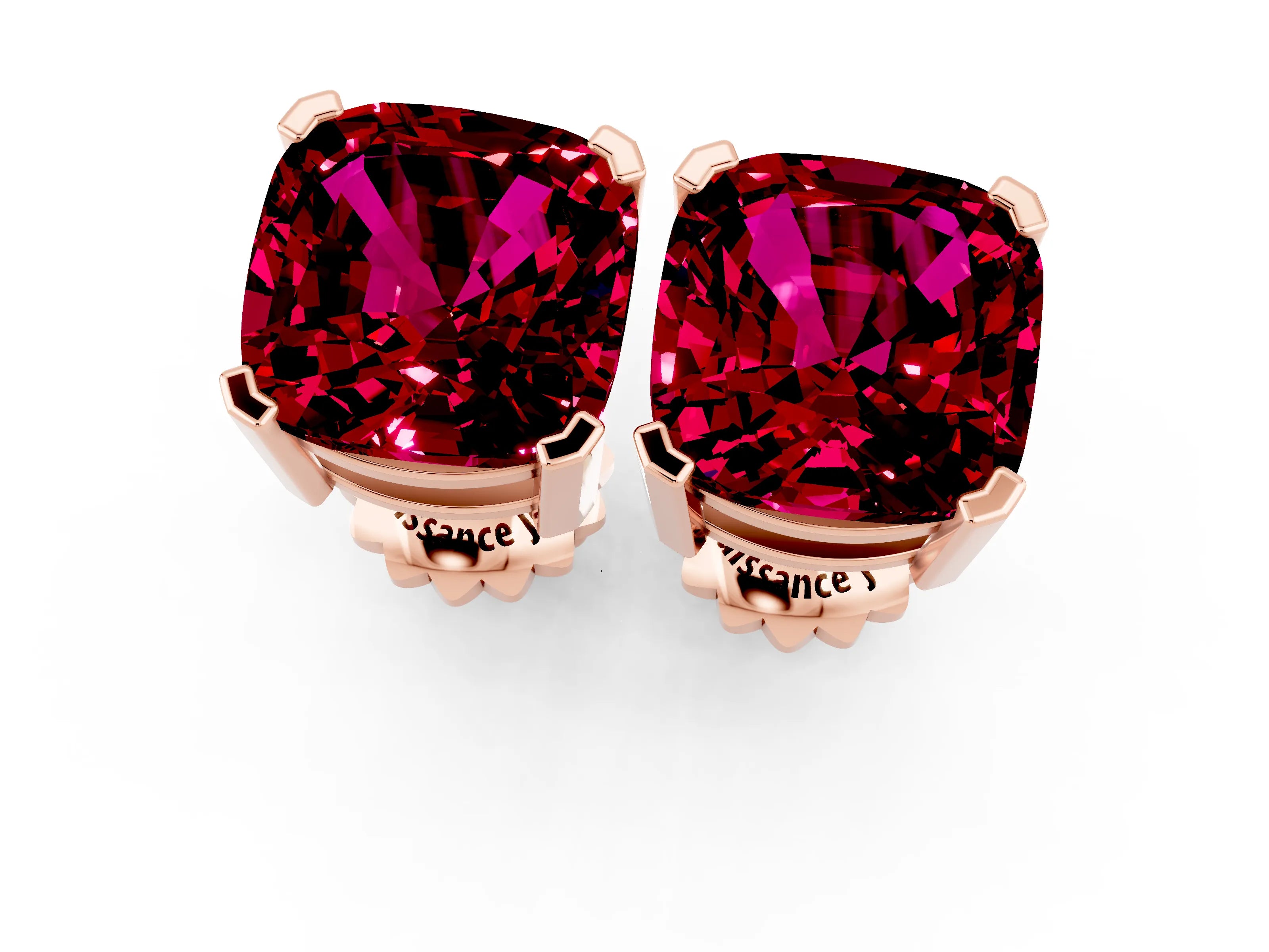 Rose gold Cushion Cut Garnet Stud Earrings_31