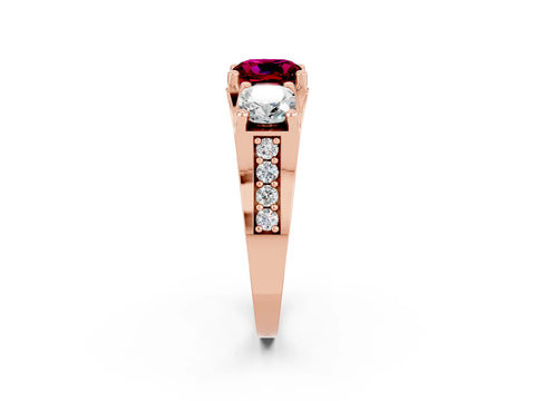 Rose gold Cushion Cut Garnet Three-Stone Ring with Channel Set Band and Four-Prong Setting_2