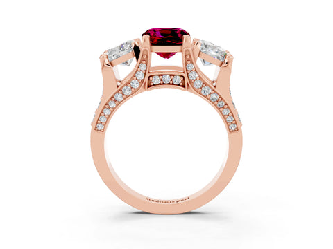 Rose gold Cushion Cut Garnet Three-Stone Ring with Channel Set Band and Four-Prong Setting_3