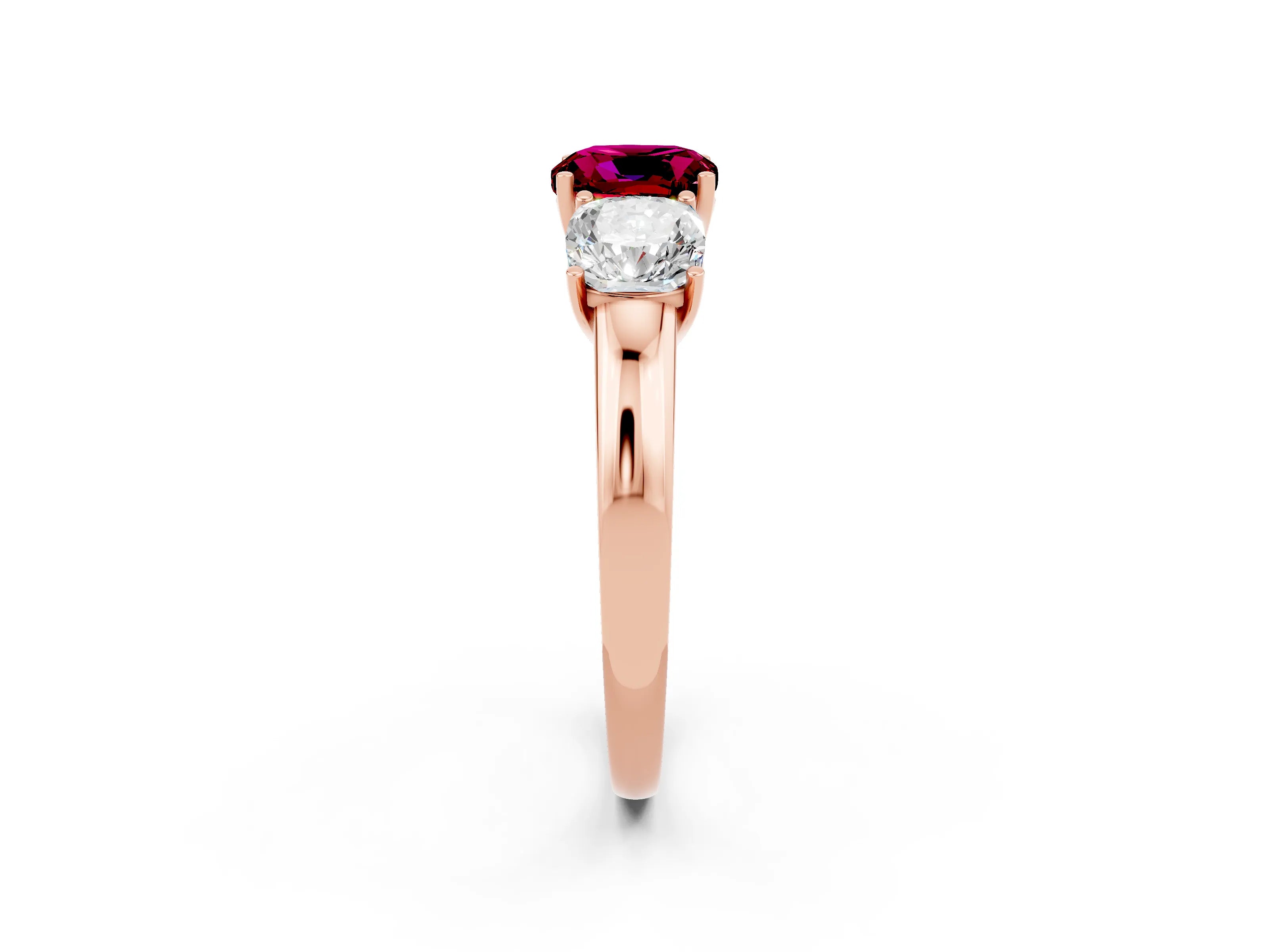 Rose gold Cushion Cut Garnet Three-Stone Ring with Four-Prong Setting and Classic Band_2
