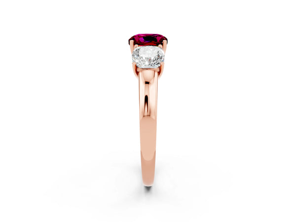 Rose gold Cushion Cut Garnet Three-Stone Ring with Four-Prong Setting and Classic Band