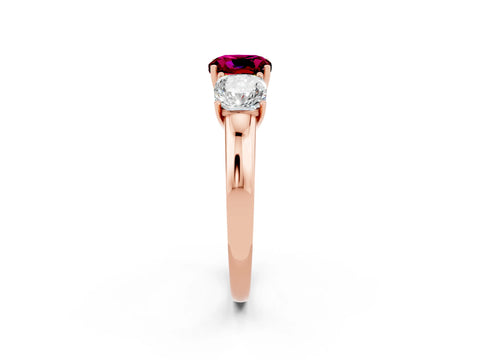 Rose gold Cushion Cut Garnet Three-Stone Ring with Four-Prong Setting and Classic Band_2