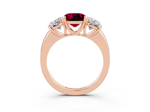 Rose gold Cushion Cut Garnet Three-Stone Ring with Four-Prong Setting and Classic Band_3