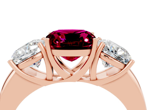 Rose gold Cushion Cut Garnet Three-Stone Ring with Four-Prong Setting and Classic Band_4