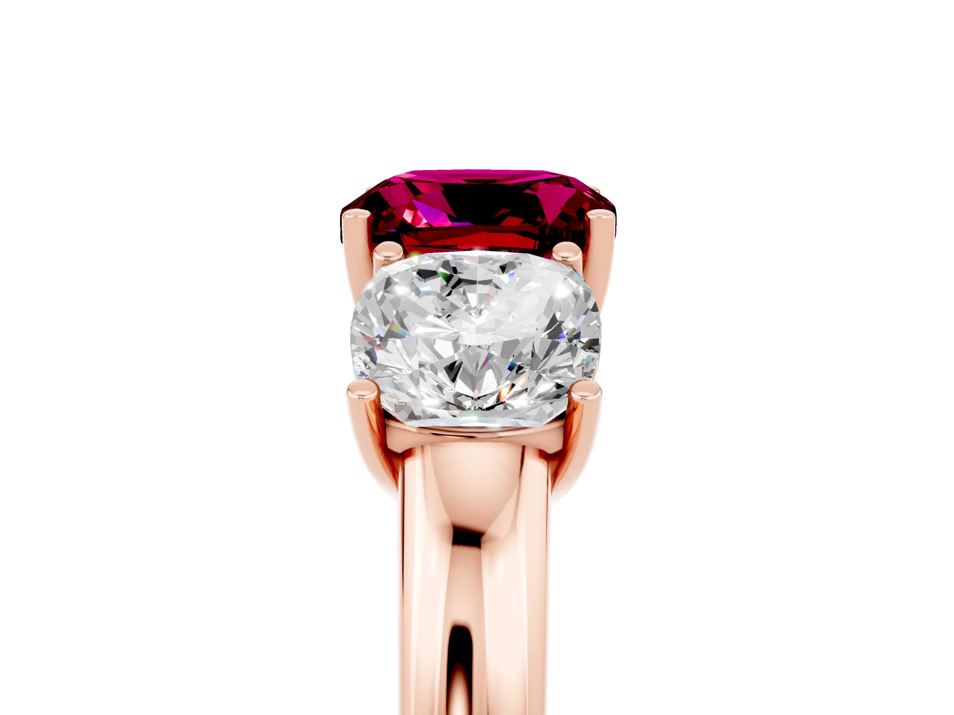 Rose gold Cushion Cut Garnet Three-Stone Ring with Four-Prong Setting and Classic Band_5