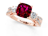 Rose gold Cushion Cut Garnet Three-Stone Ring with Pavé Split Shank and Four-Prong Setting_13