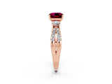 Rose gold Cushion Cut Garnet Three-Stone Ring with Pavé Split Shank and Four-Prong Setting_14