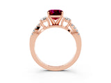 Rose gold Cushion Cut Garnet Three-Stone Ring with Pavé Split Shank and Four-Prong Setting_15