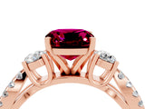 Rose gold Cushion Cut Garnet Three-Stone Ring with Pavé Split Shank and Four-Prong Setting_16