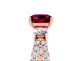 Rose gold Cushion Cut Garnet Three-Stone Ring with Pavé Split Shank and Four-Prong Setting_17
