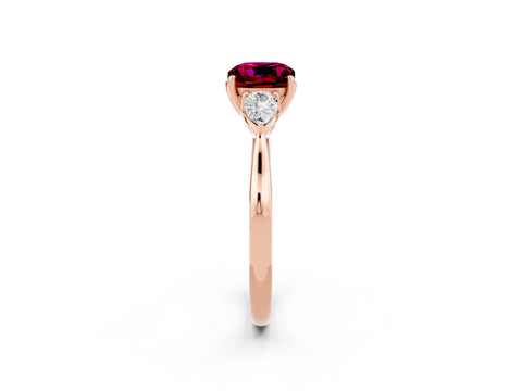 Rose gold Cushion Cut Garnet Three-Stone Ring with Pear Side Stones and Four-Prong Setting_14