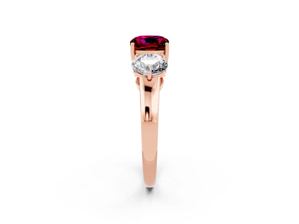 Rose gold Cushion Cut Garnet Three-Stone Ring with Prong Setting and Classic Band