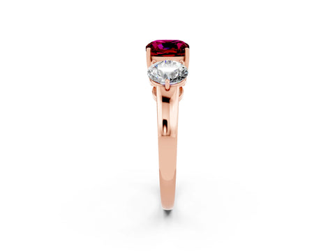 Rose gold Cushion Cut Garnet Three-Stone Ring with Prong Setting and Classic Band_2
