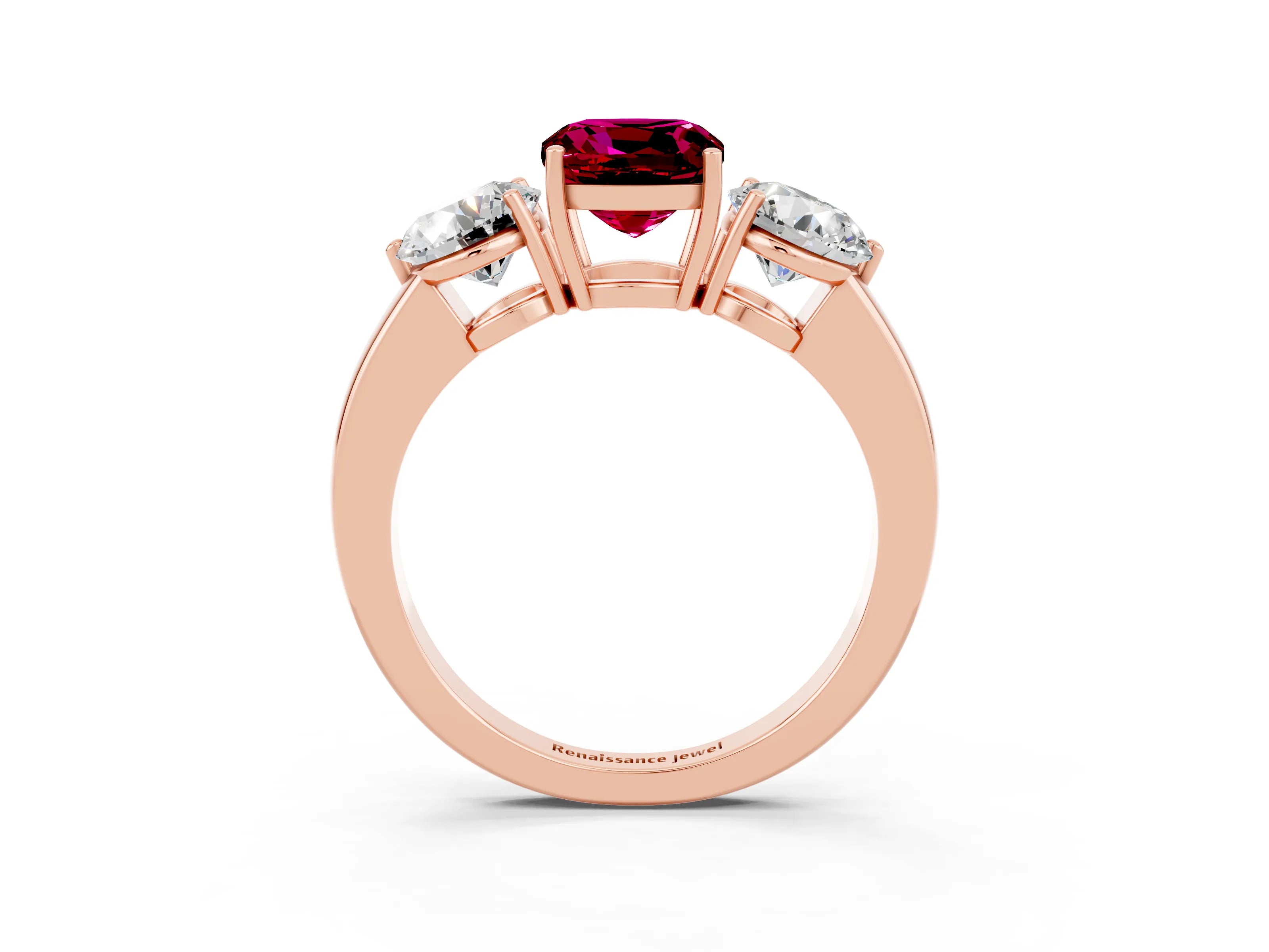 Rose gold Cushion Cut Garnet Three-Stone Ring with Prong Setting and Classic Band_3