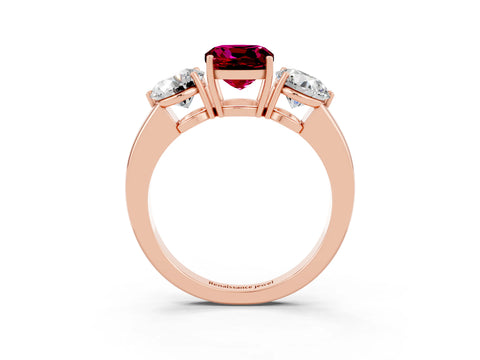 Rose gold Cushion Cut Garnet Three-Stone Ring with Prong Setting and Classic Band_3