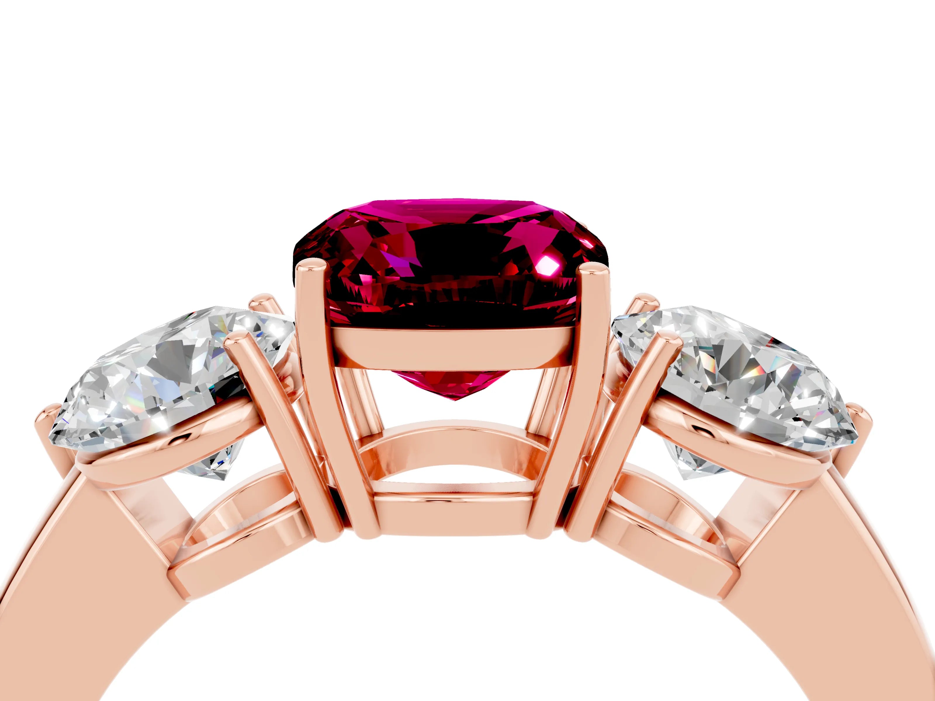 Rose gold Cushion Cut Garnet Three-Stone Ring with Prong Setting and Classic Band_4