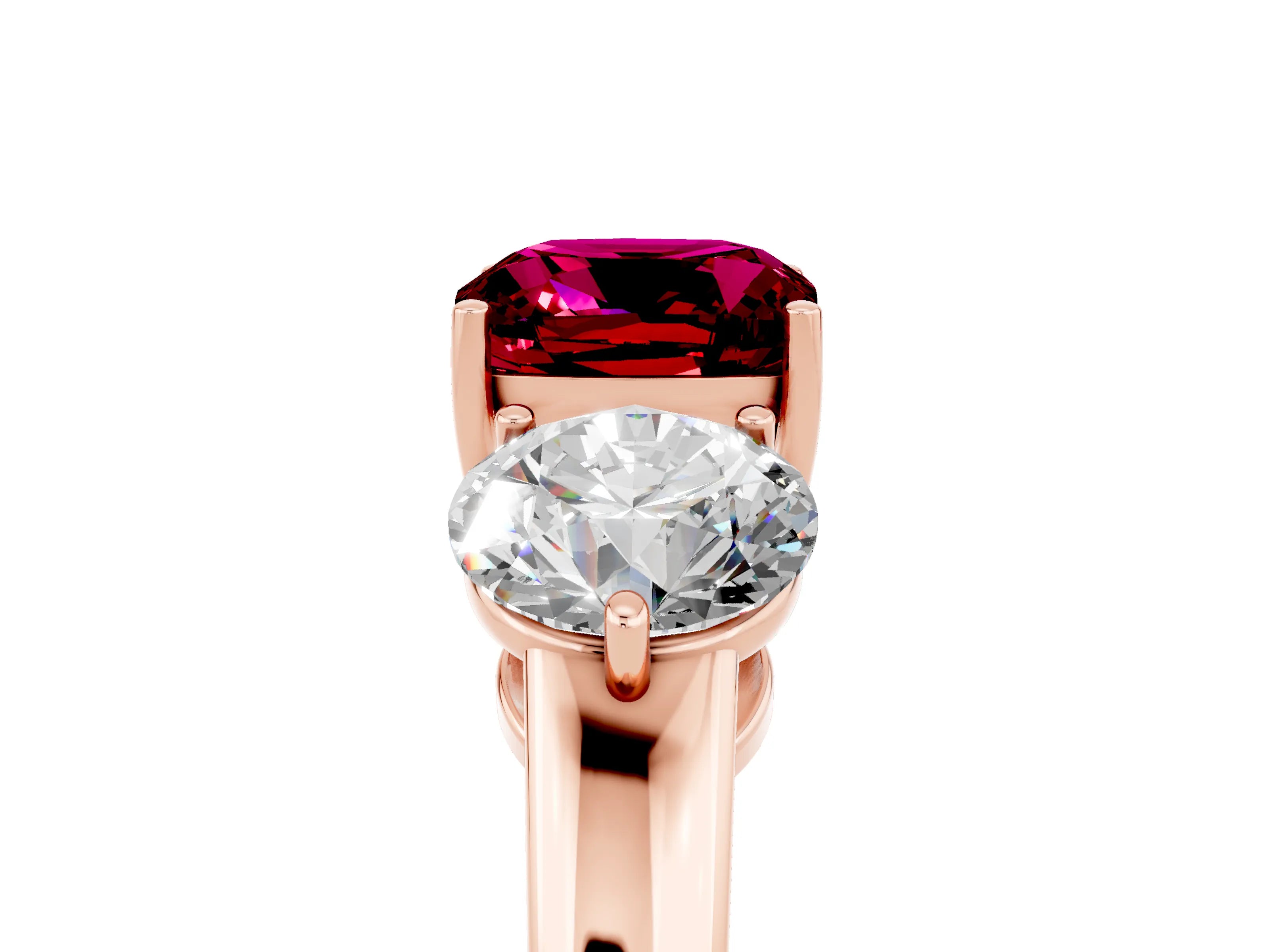 Rose gold Cushion Cut Garnet Three-Stone Ring with Prong Setting and Classic Band_5