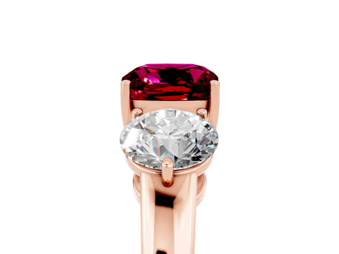 Rose gold Cushion Cut Garnet Three-Stone Ring with Prong Setting and Classic Band_5