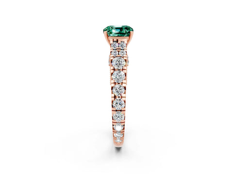 Rose gold Cushion Cut Green Sapphire Classic Solitaire Ring with Pavé Band and Four-Prong Setting_2