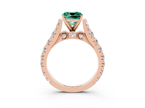 Rose gold Cushion Cut Green Sapphire Classic Solitaire Ring with Pavé Band and Four-Prong Setting_3