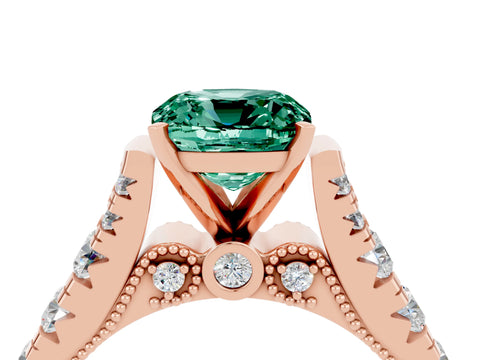 Rose gold Cushion Cut Green Sapphire Classic Solitaire Ring with Pavé Band and Four-Prong Setting_4